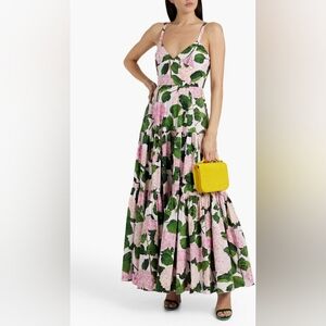Oscar de la Renta Pink and Green Floral Maxi Dress